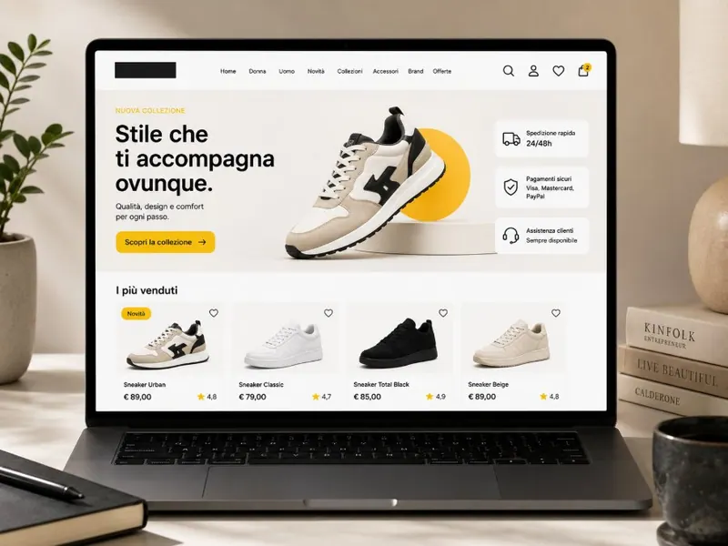 Home page di un e-commerce di sneaker con vetrina prodotti, prezzi e recensioni